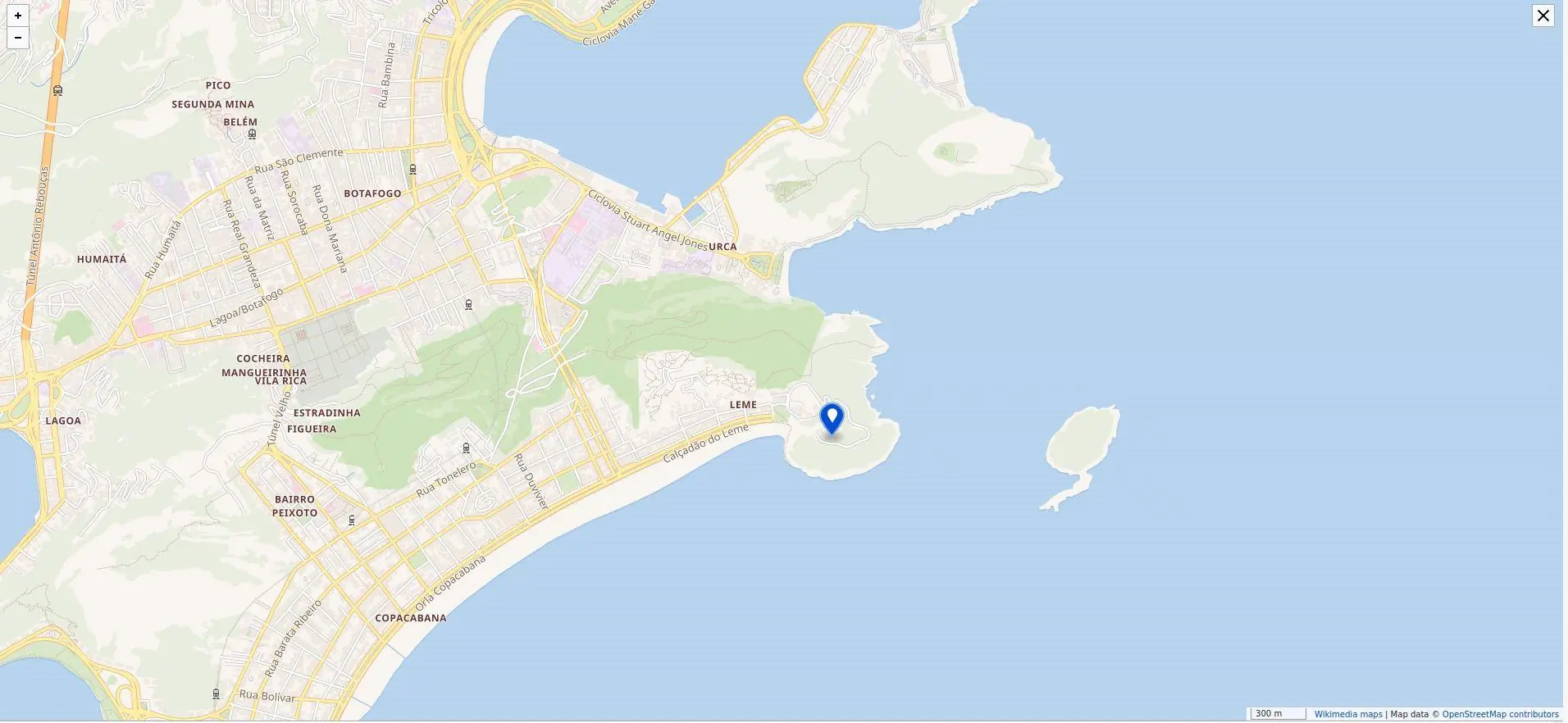 Mapa de localização do Forte Duque de Caxias no bairro Leme — Rio de Janeiro